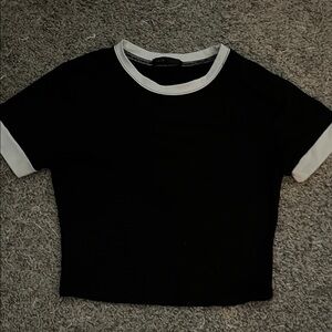 SHEIN Black Crop Top with White Trim